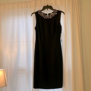 NWT Calvin Klein Black Sheath Dress Sz 2 with Pearl Neckline